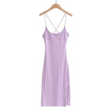 Purpdrank  Summer Sexy Bandage Cross Lacing up Backless Spaghetti Strap Dress Women Hem Slit Sling Holiday Dress