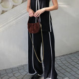 Purpdrank  Casual Loose Splicing Outfits Tracksuit Fashion Two Piece Set for Women Elegant Sleeveless V Neck Vest Top Wide Leg Pants Set
