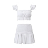 Purpdrank  Summer Outfits Women Two Piece Set Ruffle Trim Sleeveless Tank Top and Pleated Mini Skirt Fairycore Clothes Streetwear