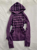 Purpdrank  Vintage Contrast Color Stripe Harajuku Hoodies Harajuku Women Casual Star Hoody Y2k Aesthetic Grunge Zipper Sweatshirt Tops