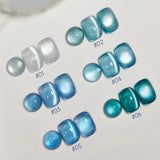 Purpdrank  6-Color 12ML Sea Blue Cat Eye Gel Nail Polish Adhesive Autumn Blue Glass Bead Cat Eye Nails Nail Art Nail Supplie