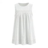 Purpdrank  Holiday White Spliced Hollow Out Lace Sleeveless Dress Women O neck Loose Straight Short Dresses Femme Vestidos Summer Robe