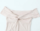 Purpdrank  Sexy Ruched Bow Chest Off Shoulder Mini Dress Women Short Sleeve Package Hips Mini Robe Party Apricot Black