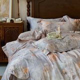 Purpdrank  Premium 600TC Egyptian Cotton Flowers Print Bedding Set Queen King Size Duvet Cover Set Flat/Fitted Bed Sheet Pillowcases 4Pcs