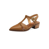Purpdrank  New Women Sandals Pointed Toe Thick Heels Genuine Leather Pumps Office Spring Summer Fashion Concise Slingbacks Shoes Woman