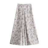 Purpdrank  Spring Summer CHIC Zipper Waist Tie dye Print Wide Leg Pants Women Front Ruched Long Loose Suit Trousers Full Length Bottom