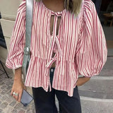 Purpdrank  New European and American Sweet Casual Strap Crew Neck Bubble Sleeve Versatile Shirt