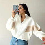 Purpdrank  Women's Loose Casual Long Sleeve Stand Collar Coat Autumn Winter Top European American Style All-Match Color Matching