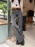Purpdrank  Korean Gray Low Waist Wide Leg Trousers Vintage Women's Flare Pants Autumn Office Lady Wear Casual Baggy Drappy  Pants 530A