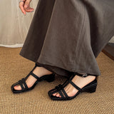 Purpdrank   New Summer Women Sandals Genuine Leather Women Shoes Square Toe Low Heel Shoes Narrow Band Cover Toe Modern Sandals