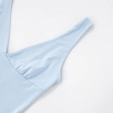 Purpdrank  Summer Sleeveless Mini Dress Women Clothing Solid Color V-neck Sexy Bodycon Pleated Dress High Waist Open Back Vestidos