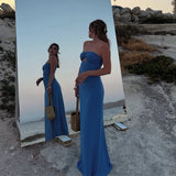 Purpdrank  Dress Summer Women's 2025 New Chic Stretch Knit Tube Top Hollow Elegant Women's Long Dress Fashion Youth Holiday Travel Dress