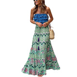 Purpdrank  Vacation Skirts y2k Women Beach Bohemian Geometric Floral Print High Waist Ruffle Skirts 2000s Skirt Casual Streetwear
