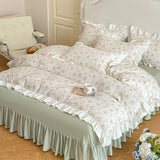 Purpdrank   Princess Style Lace Bed Skirt Four Piece Set Small Floral Print Soft Bedding Set Cotton Fabric Skin Friendly Nude Sleeping Sheet