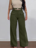 Purpdrank  Women Shiny Army Green Pants High Waist Trousers Office Work Lady Full Length Summer Bottoms Capris Autumn Winter