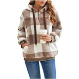 Purpdrank  Plush Jacket Autumn and Winter New Long Sleeved Hooded Plaid Plush Women's Hoodie