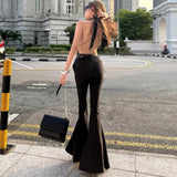 Purpdrank  European and American hot girls summer new solid color high waist long slim flared pants women's casual trousers
