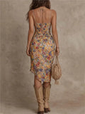 Purpdrank  Summer Floral Print Long Dress Women Fashion Beach Casual Sleeveless Spaghetti Strap Maxi Dresses Elegant