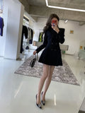 Korean Version of The Workplace Women's Slim Pleated Suit Skirt 2024 Spring New Single-breasted Black Temperament Waist Dress