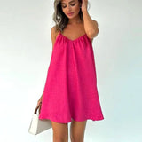 Purpdrank  Thin beach skirt casual backless short commuter summer suspender dress lady