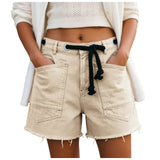 Purpdrank  Women's Blush Denim Shorts High Waist Frayed Hem Drawstring Casual Summer Jean Shorts American Retro Wide Leg A Line Hot Pants