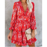Purpdrank  Elegant Women Floral Print Corset Dress Sexy Y2K Fashion V Neck Backless Bohemian Ruffle Chiffon Vacation Beach Mini Dress