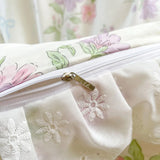 Purpdrank  100% Cotton Korean princess style Floral Lace Ruffles Bedding Set Duvet Cover Set Quilted Bed Skirt Fitted Sheet Pillowcases