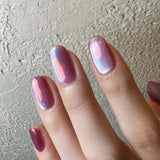 Purpdrank  24pcs Cat Eye Chrome Press on Nails Short Almond Acrylic Fake Nails with Colorful Design Full Cover Aurora Glitter False Nails