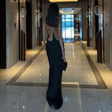 Purpdrank   Fashion Slim Fit Long Dresses Women Clothing Solid Color Backless Hollow Cocktail Dress Summer Sleeveless Satin Bridesmaid Dress