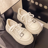 Purpdrank  Cute Ugly round Head Thick Bottom Trendy Platform Canvas Shoes Women's Spring New Big Head Casual Board Shoes Trendy