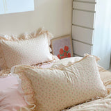 Purpdrank  Korean Princess Style Lace Ruffles Floral Bedding Set 100% Cotton Duvet Cover Bed Sheet/Fitted Sheet/Bed Skirt Pillowcases 3/4Pc