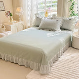 Purpdrank  Korean Princess Style Floral Prints Ruffles Bedding Set Double Layer Yarn 100% Cotton Duvet Cover Pillowcases Bed Sheet 4Pcs