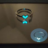 Purpdrank - Love Heart Ring Glow In Dark Fashion Adjustable Couples Rings Silver Color Pink Blue Light Jewelry Gift For Lover