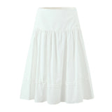 Purpdrank  New Holiday Buttons Low Waist Midi Long Skirt Women Spliced Ruched Wood ears Swing A-lined Skirts Boho Yellow White