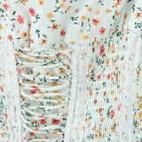 Purpdrank  Princess Floral Print Front Cross Lacing Up Ruched Elastic Low Waist Sling Dress Women Swing A-lined Mini Tank Dresses Robe