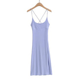 Purpdrank  Summer Sexy Bandage Cross Lacing up Backless Spaghetti Strap Dress Women Hem Slit Sling Holiday Dress
