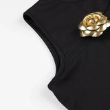 Purpdrank  Luxury 3D Metal Flower Women Two Piece Set Hollow Out Sleeveless Slim Cropped Tops High Waist Maxi Skirt Party Vacation Suits