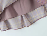 Purpdrank  Sexy Plaid Print Chiffon Lacing up Backless Camisole Tank Top + Zipper Low Waist Knee Length Mermaid Skirt 2 Pieces 1 Set