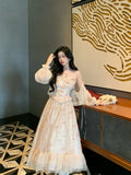 Purpdrank  French Elegant Summer Women Dress Chic Romantic Print Princess Evening Dress New Fashion Female Lace Patchwork Fairy Dress 2025