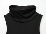Purpdrank  European style new women's fashion all-match temperament splicing with belt stand collar sleeveless midi dress