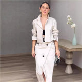 Purpdrank  Two Piece Set Women Dress Sets Belt Midi Skirts Cardigan Coats Suits A Line Loose Fit Casual Frock Skirt Office Lady Spring
