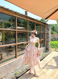 Purpdrank  Elegant Seaside Vacation Floral Printed Dress Summer Off Shoulder Women Camisole Dress Slim Casual Ruffles Fairy Dress