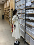 Purpdrank  French Style Square Neck Women Summer New Waist-hugging Slimming Mid-length Short-sleeved Dress
