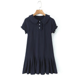 Purpdrank  Cute Youthful Doll Collar Pleated Short Skirt Women's Fashion Mini Dress Bubble Sleeve Waist Cinched College Style Chic