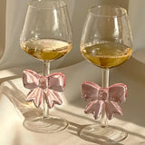 Purpdrank  Pink Bow Glass Decor Glass Cup Goblet Bow Handle Glasses Heat-resistant High Borosilicate Dessert Ice Cream Bowl Festival Gifts