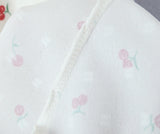 Purpdrank  Retro French Style Fruit Cherry Print Midi Long Dress Puff Sleeve Chest Ruched Bow Square Collar Hem Slit Swing Robe Fairy
