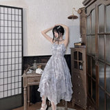 Purpdrank  Sleeveless Printed Camisole dress Summer Casual Long Princess Dress Slim Ruffles Women Party Dress Vacation
