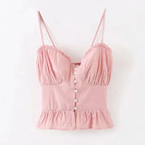 Purpdrank  sexy sleeveless deep v ncek strap crop top women beach Wear vintage cotton pink tops button up Camis boho casual Summer blusas