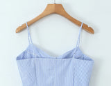 Purpdrank  New Summer Blue White Vertical stripes Print Camis Women Single-breasted Buttons Short Tank Tops Girl Sexy Slim Crop Top Tees