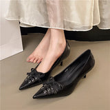 Purpdrank  spring and autumn new thin heel shallow mouth sexy single shoes women lace bow design pointy all-matching high heels